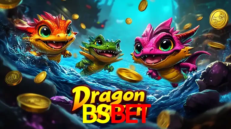 Arte promocional do jogo Dragon Hatch com três adoráveis dragões bebês nadando entre moedas de ouro, um dos slots mais divertidos para jogar no cassino BSBET.