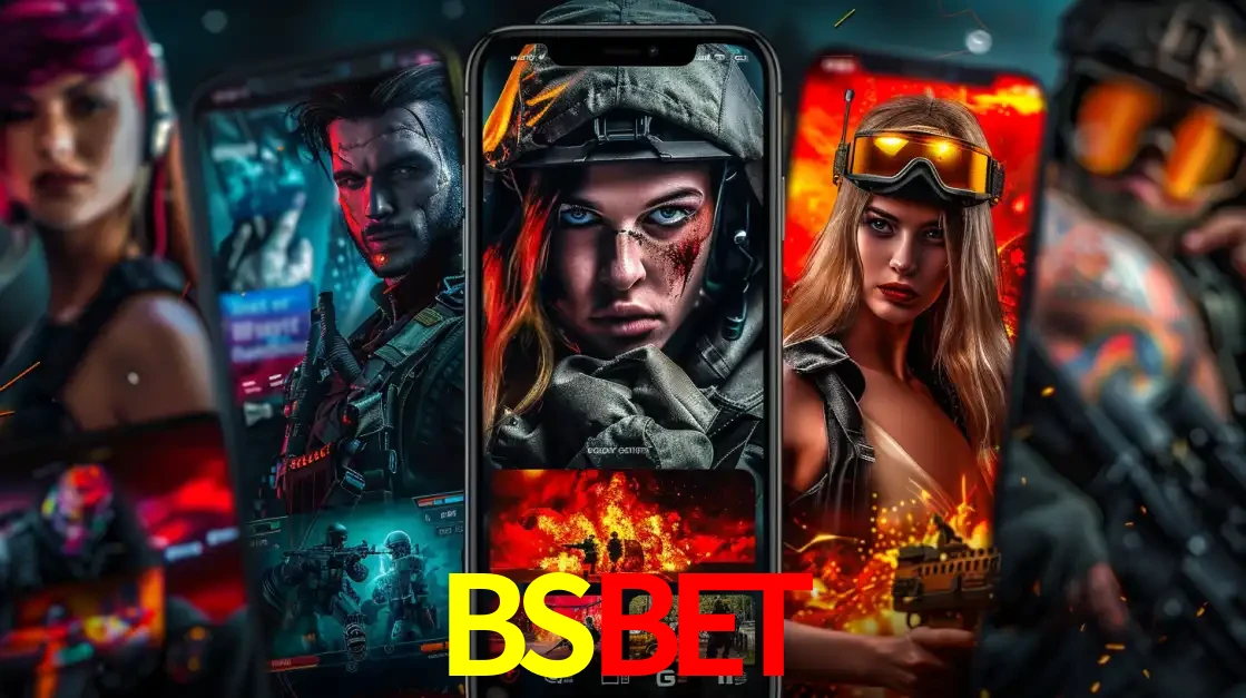 Montagem de telas de celular mostrando diversos personagens, masculinos e femininos, de um jogo de tiro, ilustrando a diversidade de equipes de e-sports para apostar no BSBET.